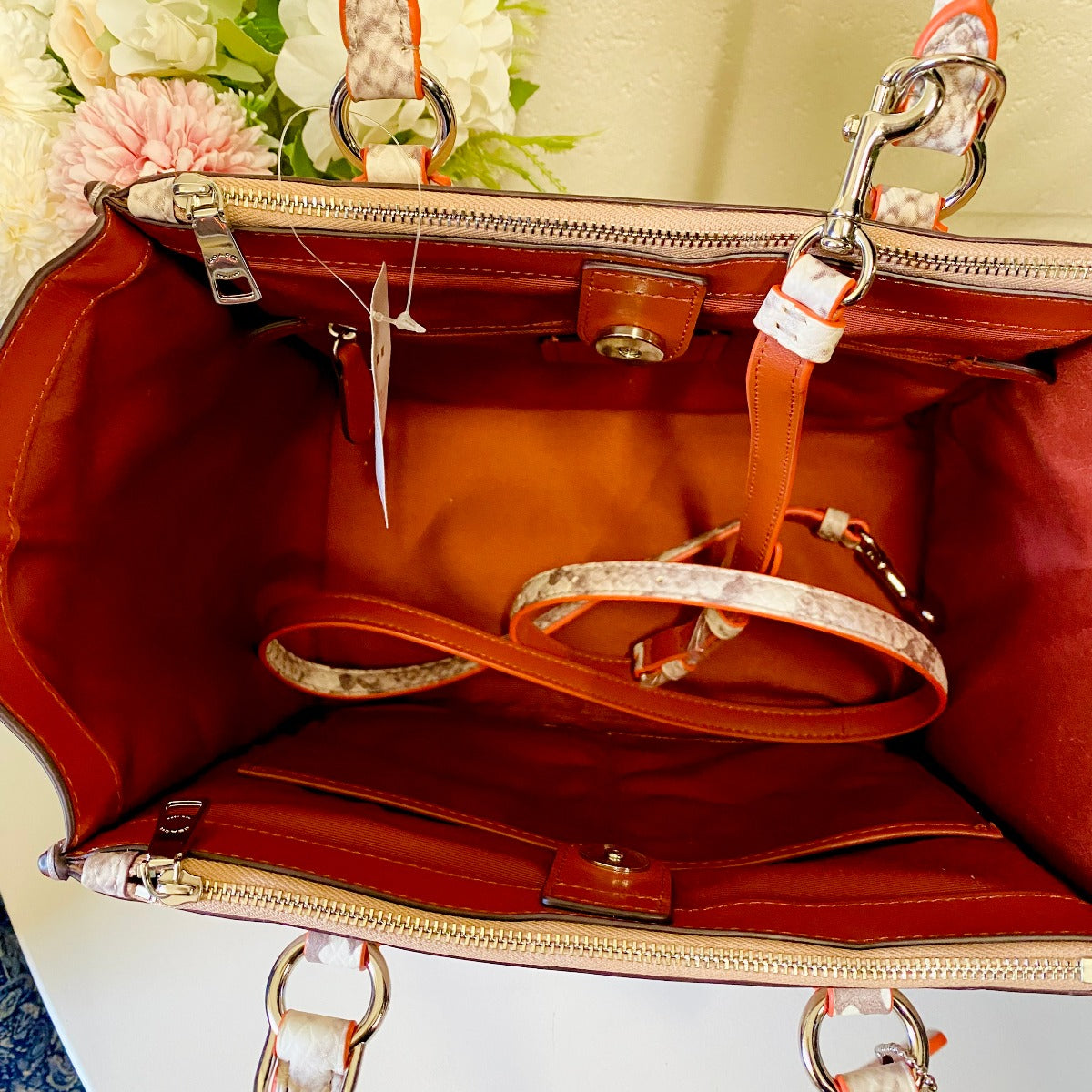 Coach F11751 Carryall in Natural Refined Leather With Python Embossed Leather Coach F11751 Carryall in Natural Refined Leather With Python Embossed Leather